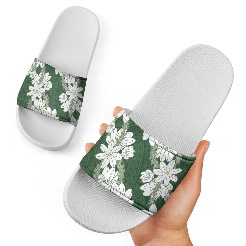 Ia Orana Tahiti Tiare Slide Sandals Sage Green Lei - Polynesian Pride