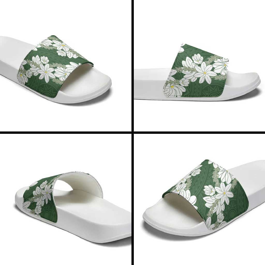 Ia Orana Tahiti Tiare Slide Sandals Sage Green Lei - Polynesian Pride
