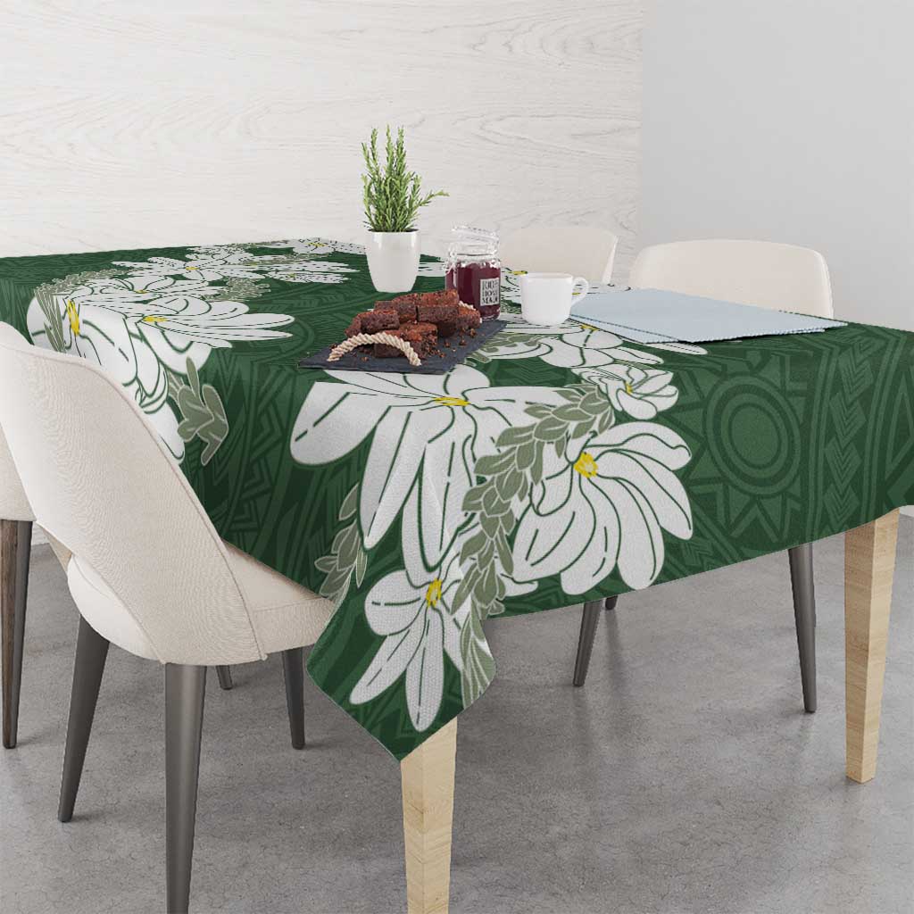 Ia Orana Tahiti Tiare Tablecloth Sage Green Lei - Polynesian Pride