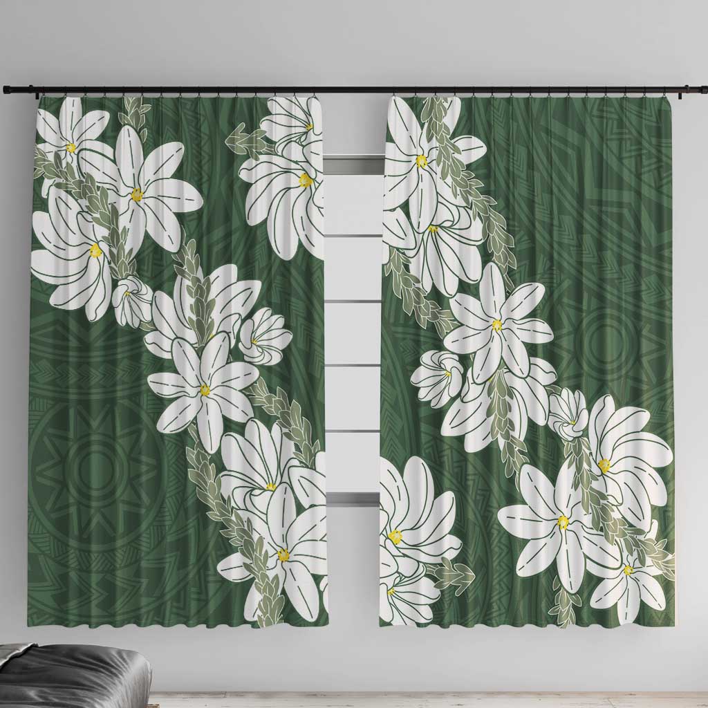 Ia Orana Tahiti Tiare Window Curtain Sage Green Lei - Polynesian Pride