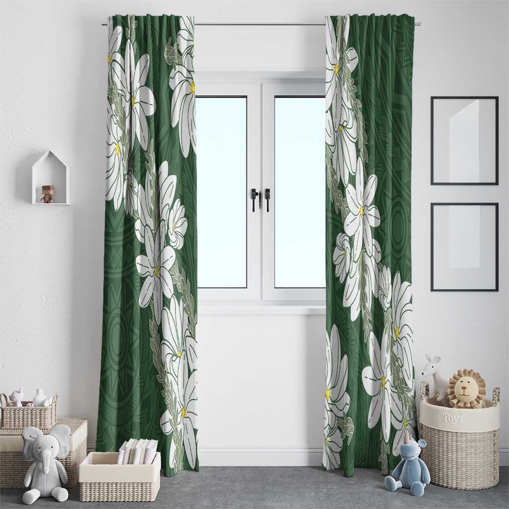 Ia Orana Tahiti Tiare Window Curtain Sage Green Lei - Polynesian Pride