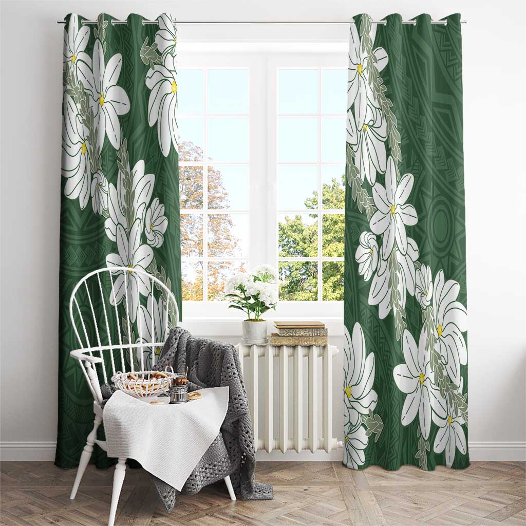 Ia Orana Tahiti Tiare Window Curtain Sage Green Lei - Polynesian Pride