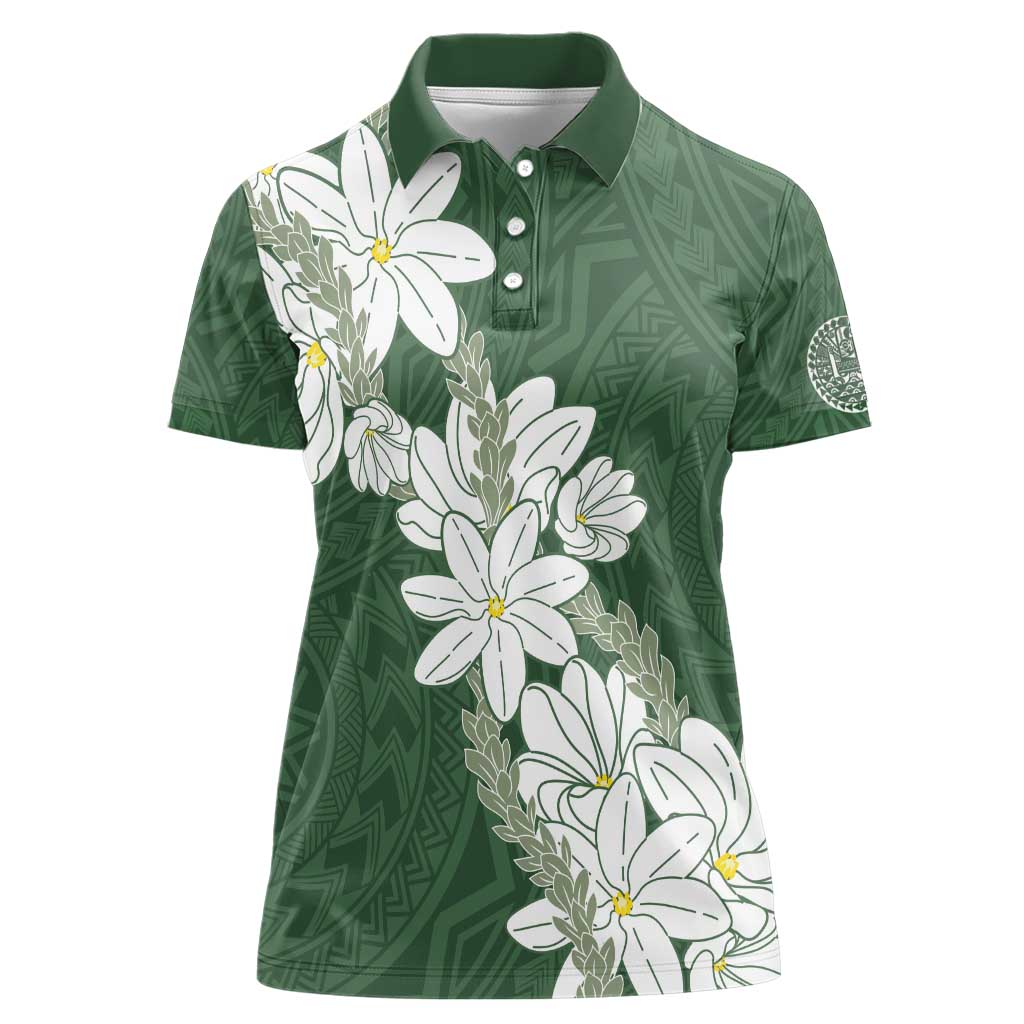 Ia Orana Tahiti Tiare Women Polo Shirt Sage Green Lei - Polynesian Pride