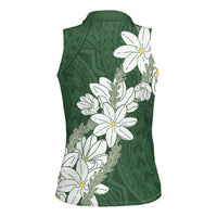 Ia Orana Tahiti Tiare Women Sleeveless Polo Shirt Sage Green Lei - Polynesian Pride