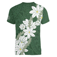 Ia Orana Tahiti Tiare Women V-Neck T-Shirt Sage Green Lei - Polynesian Pride
