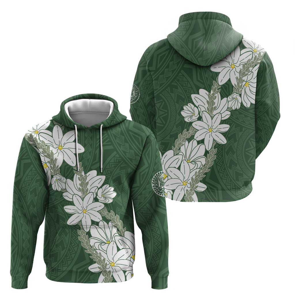 Ia Orana Tahiti Tiare Zip Hoodie Sage Green Lei - Polynesian Pride