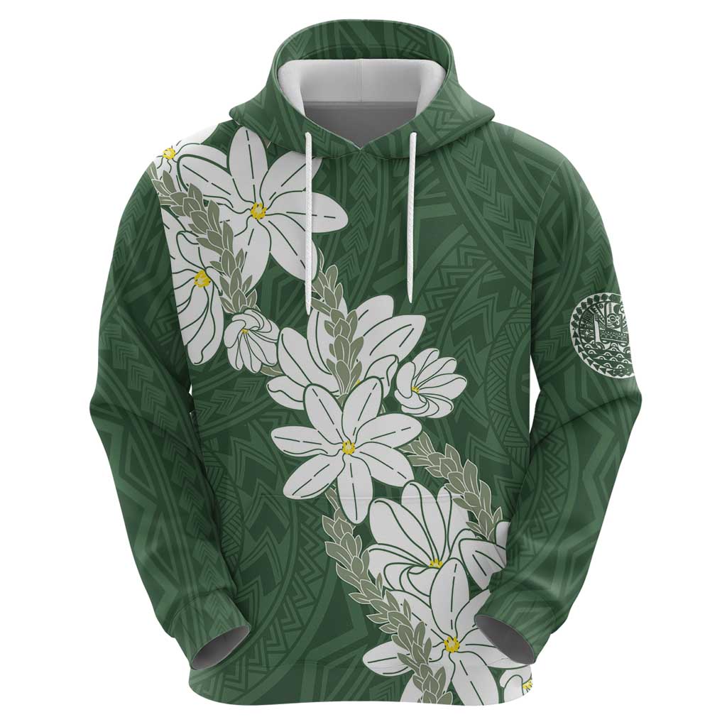 Ia Orana Tahiti Tiare Zip Hoodie Sage Green Lei - Polynesian Pride