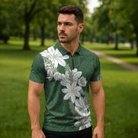Ia Orana Tahiti Tiare Zipper Polo Shirt Sage Green Lei - Polynesian Pride