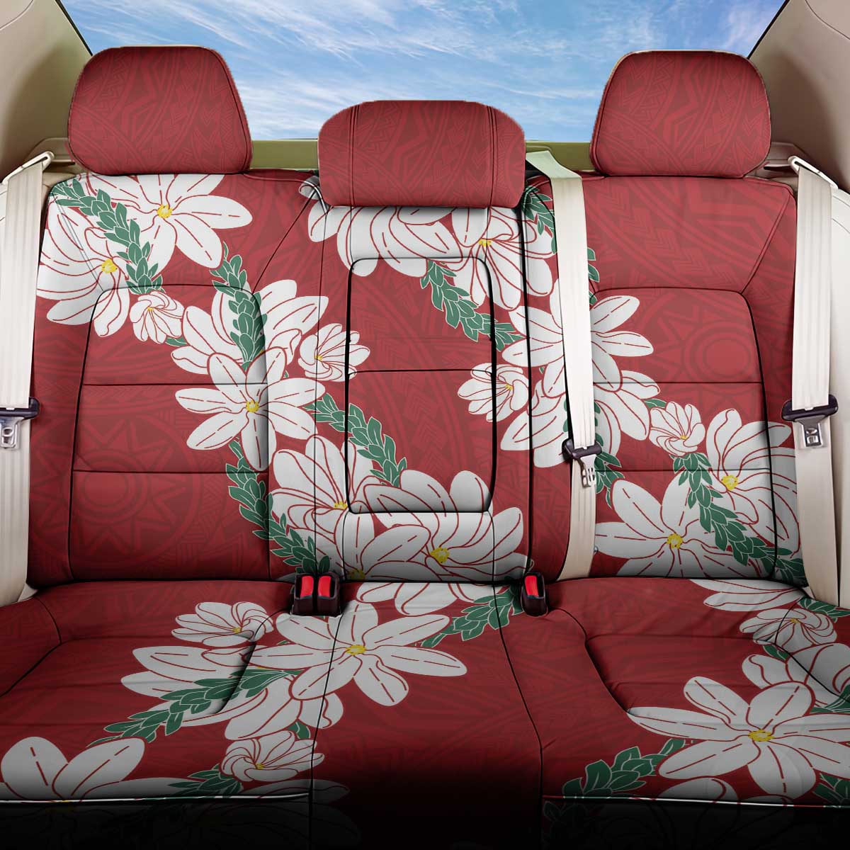 Ia Orana Tahiti Tiare Back Car Seat Cover Crimson Lei - Polynesian Pride