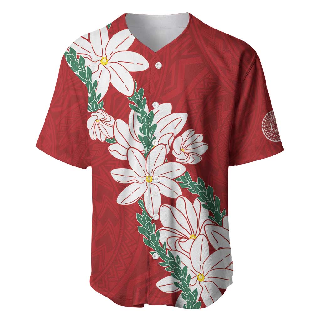 Ia Orana Tahiti Tiare Baseball Jersey Crimson Lei - Polynesian Pride