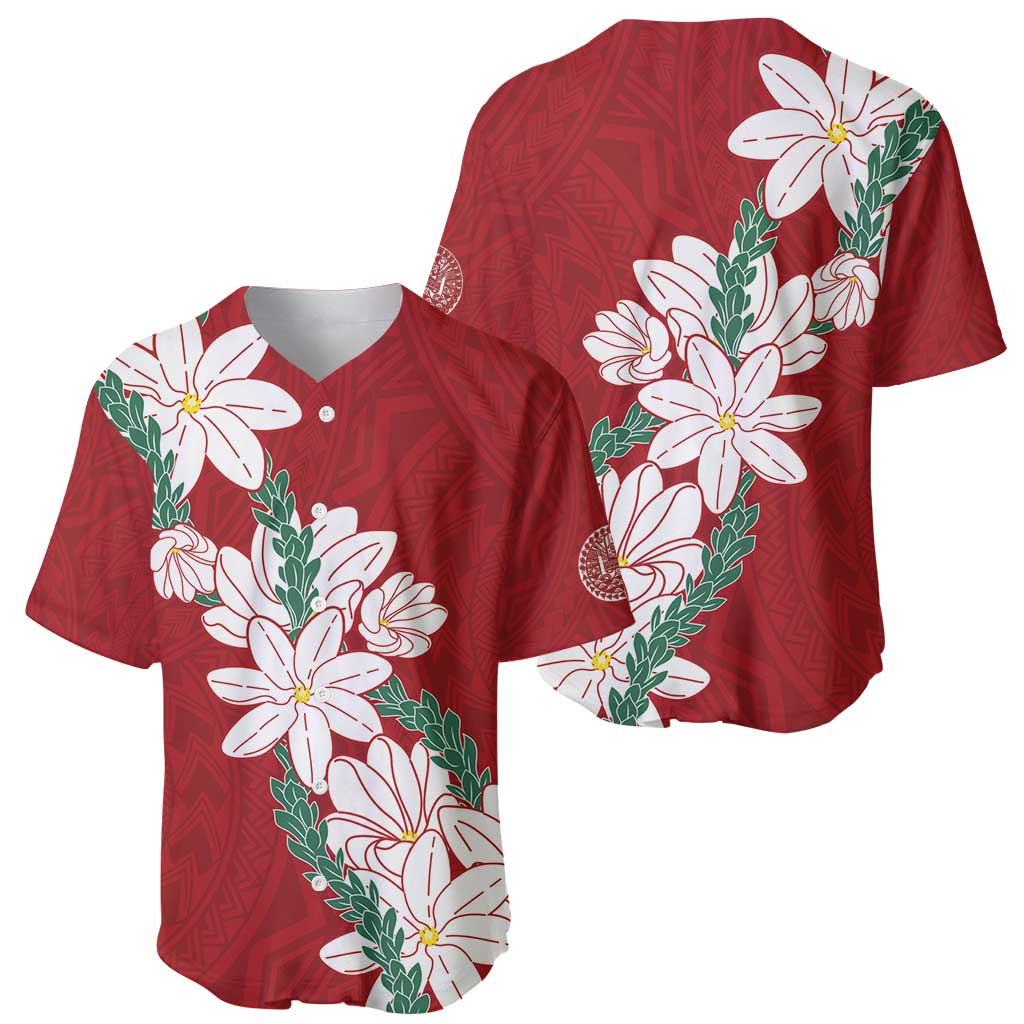 Ia Orana Tahiti Tiare Baseball Jersey Crimson Lei - Polynesian Pride