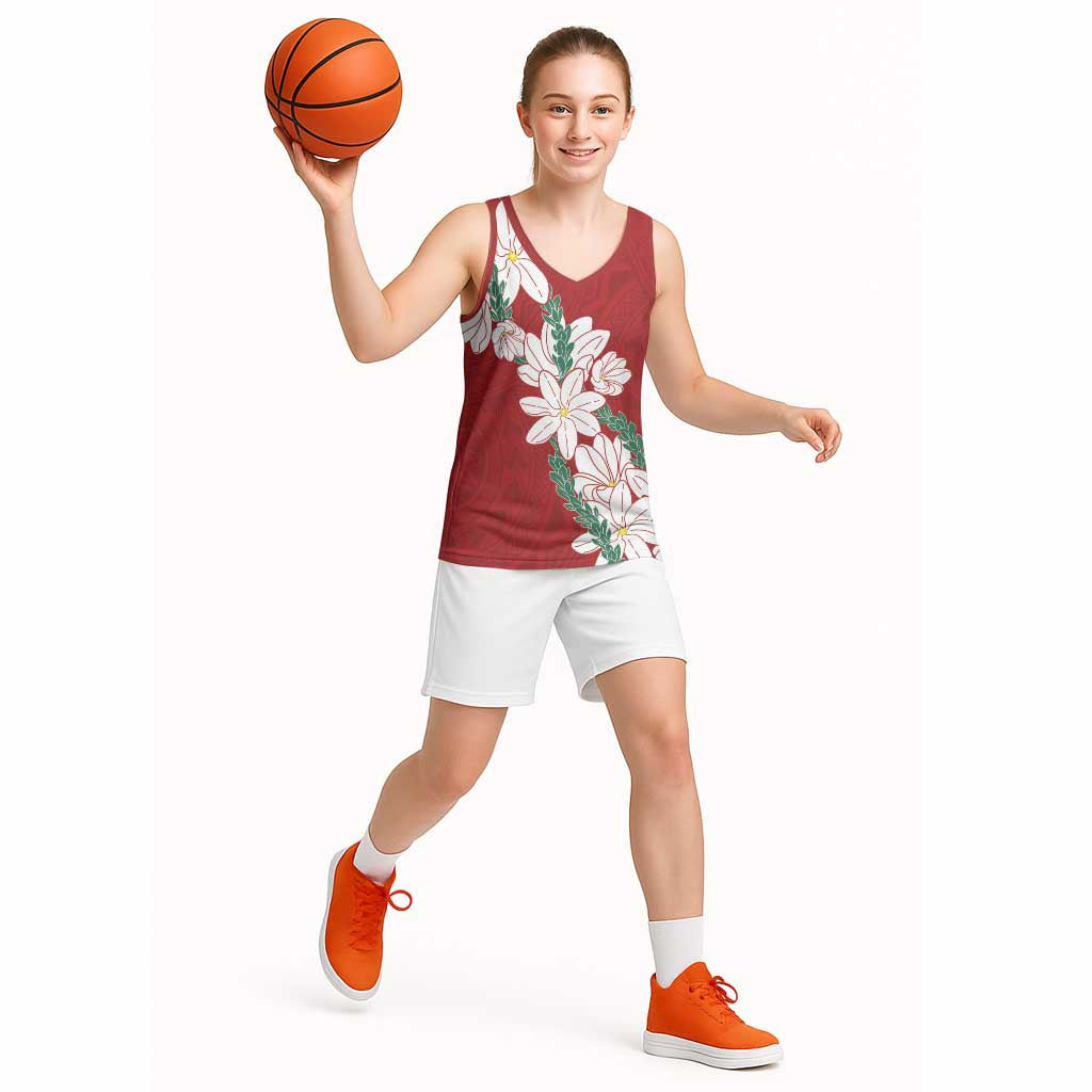 Ia Orana Tahiti Tiare Basketball Jersey Crimson Lei - Polynesian Pride