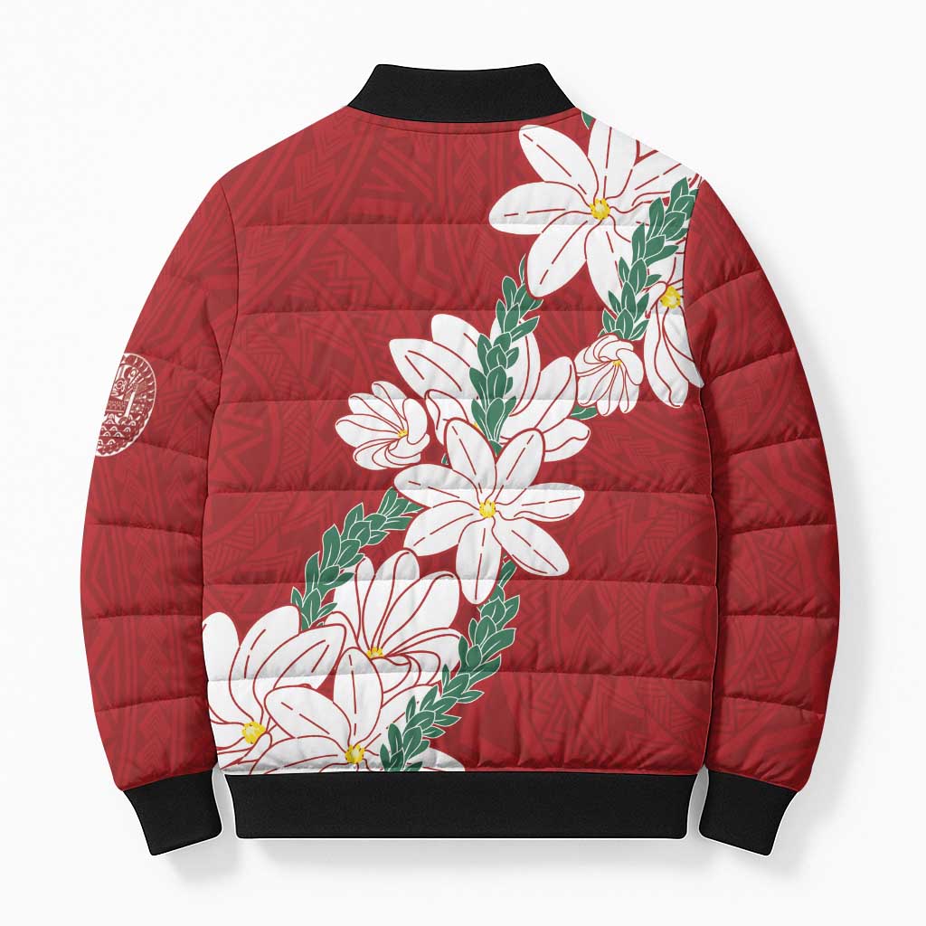 Ia Orana Tahiti Tiare Bomber Puffer Jacket Crimson Lei - Polynesian Pride