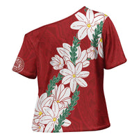 Ia Orana Tahiti Tiare Cross Shoulder Shirt Crimson Lei - Polynesian Pride