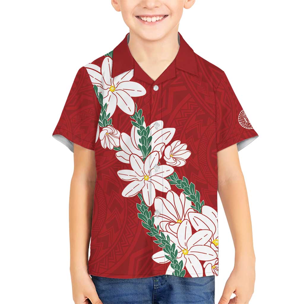 Ia Orana Tahiti Tiare Family Matching Long Sleeve Bodycon Dress and Hawaiian Shirt Crimson Lei - Polynesian Pride