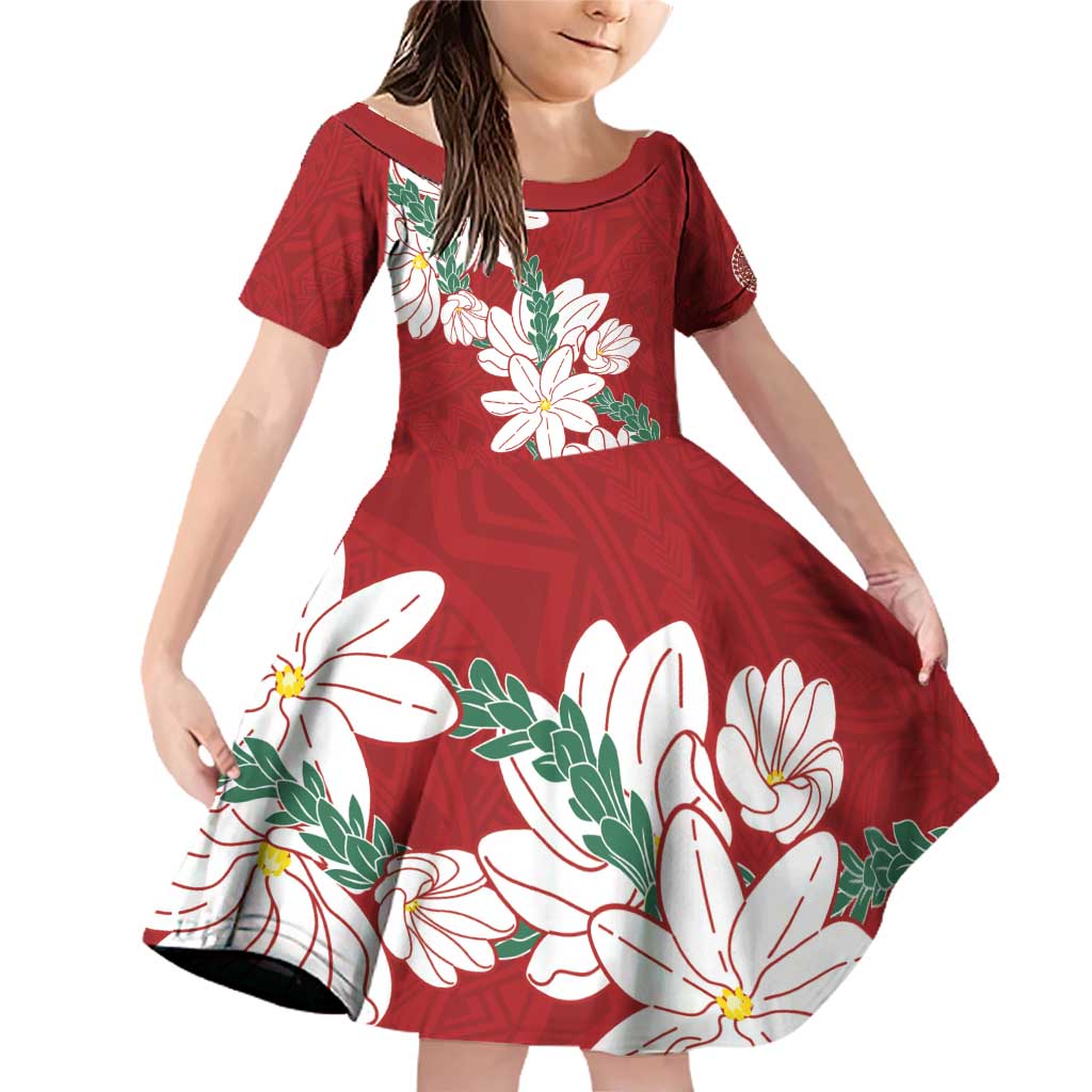 Ia Orana Tahiti Tiare Family Matching Off Shoulder Short Dress and Hawaiian Shirt Crimson Lei - Polynesian Pride