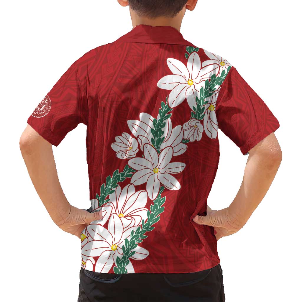 Ia Orana Tahiti Tiare Family Matching Puletasi and Hawaiian Shirt Crimson Lei - Polynesian Pride