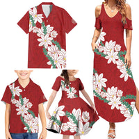 Ia Orana Tahiti Tiare Family Matching Summer Maxi Dress and Hawaiian Shirt Crimson Lei - Polynesian Pride