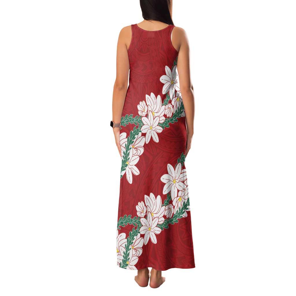 Ia Orana Tahiti Tiare Family Matching Tank Maxi Dress and Hawaiian Shirt Crimson Lei - Polynesian Pride
