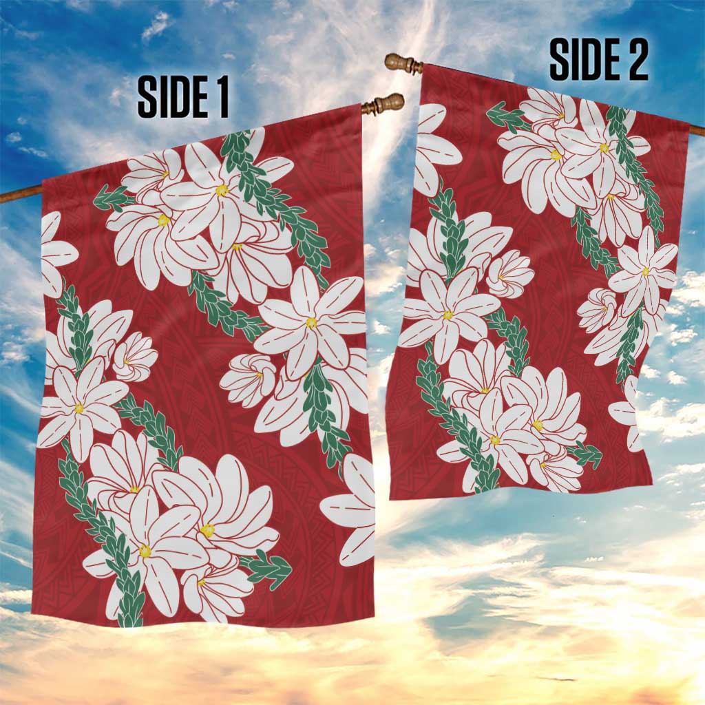 Ia Orana Tahiti Tiare Garden Flag Crimson Lei - Polynesian Pride
