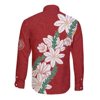 Ia Orana Tahiti Tiare Long Sleeve Button Shirt Crimson Lei - Polynesian Pride