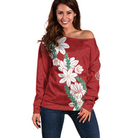 Ia Orana Tahiti Tiare Off Shoulder Sweater Crimson Lei - Polynesian Pride