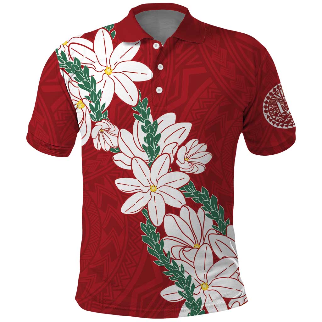 Ia Orana Tahiti Tiare Polo Shirt Crimson Lei - Polynesian Pride