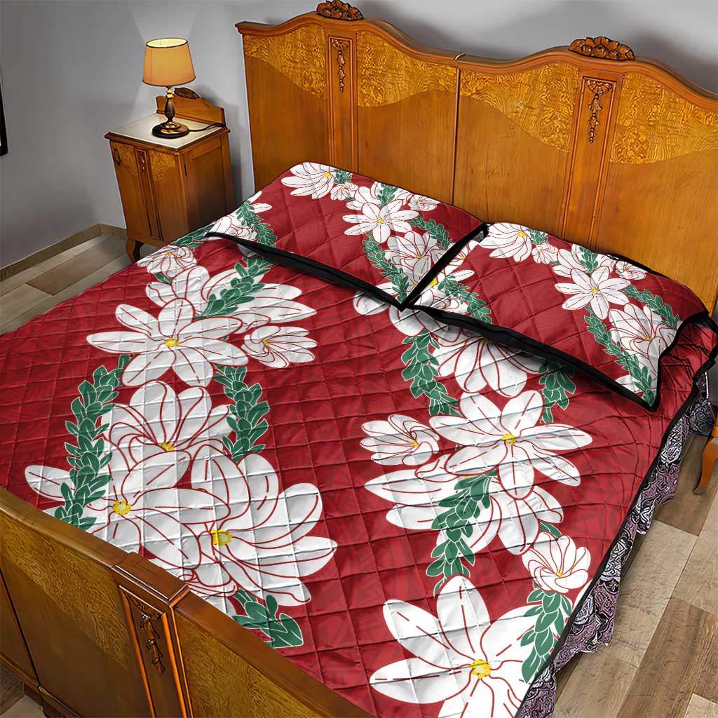 Ia Orana Tahiti Tiare Quilt Bed Set Crimson Lei - Polynesian Pride