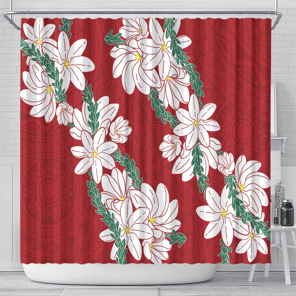 Ia Orana Tahiti Tiare Shower Curtain Crimson Lei - Polynesian Pride