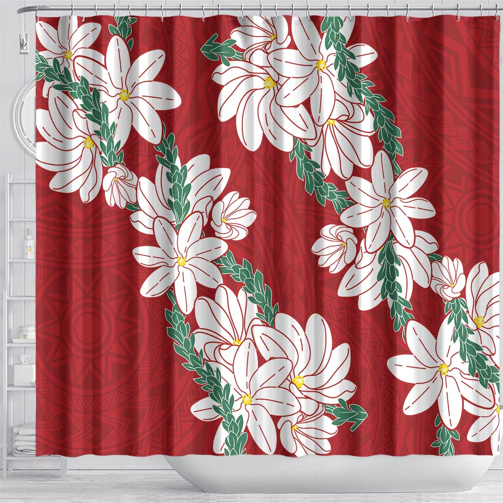 Ia Orana Tahiti Tiare Shower Curtain Crimson Lei - Polynesian Pride