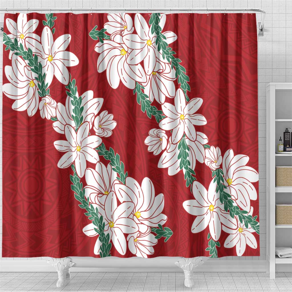 Ia Orana Tahiti Tiare Shower Curtain Crimson Lei - Polynesian Pride