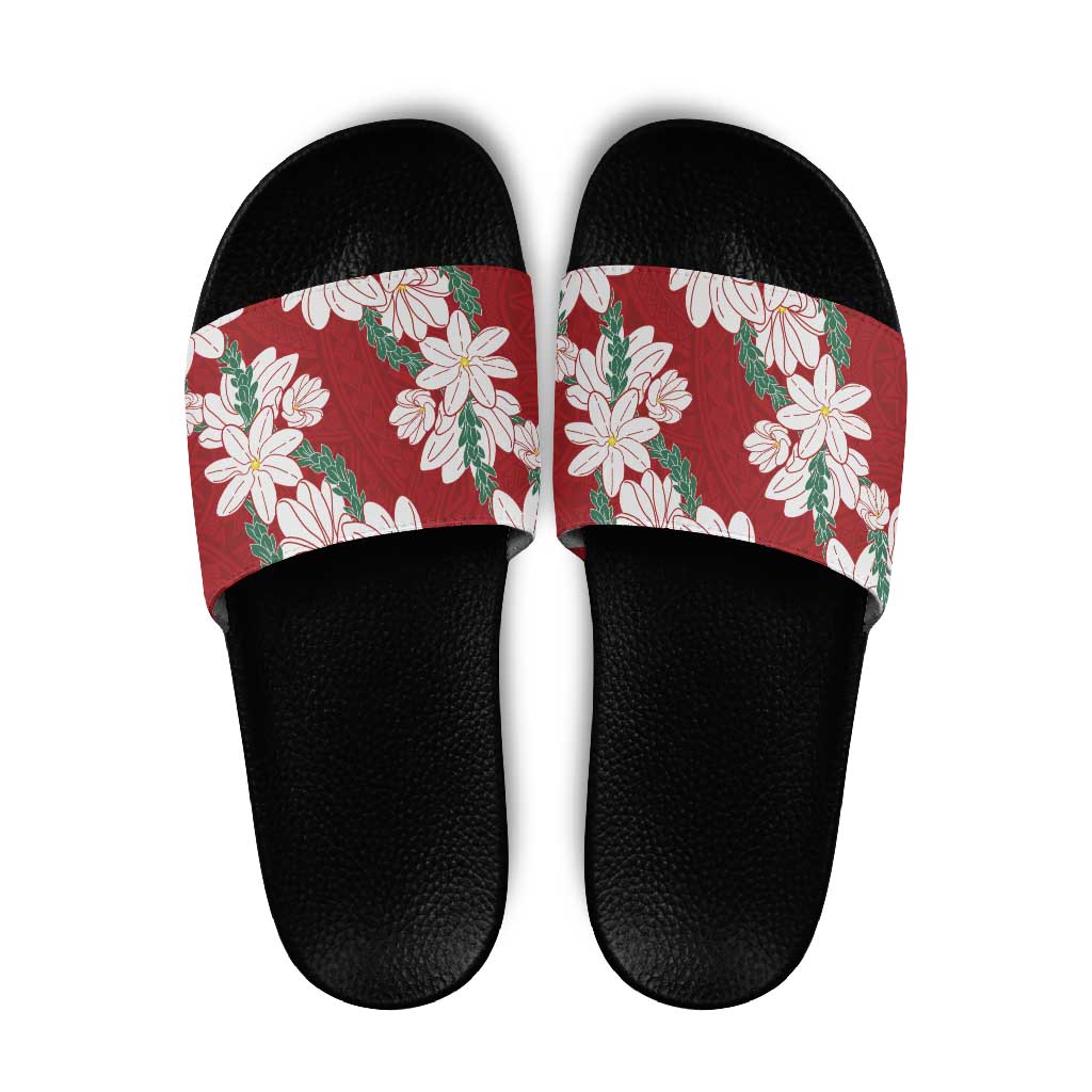 Ia Orana Tahiti Tiare Slide Sandals Crimson Lei - Polynesian Pride