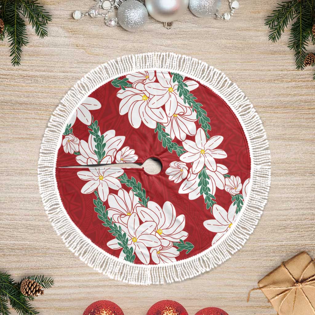 Ia Orana Tahiti Tiare Tree Skirt Crimson Lei - Polynesian Pride
