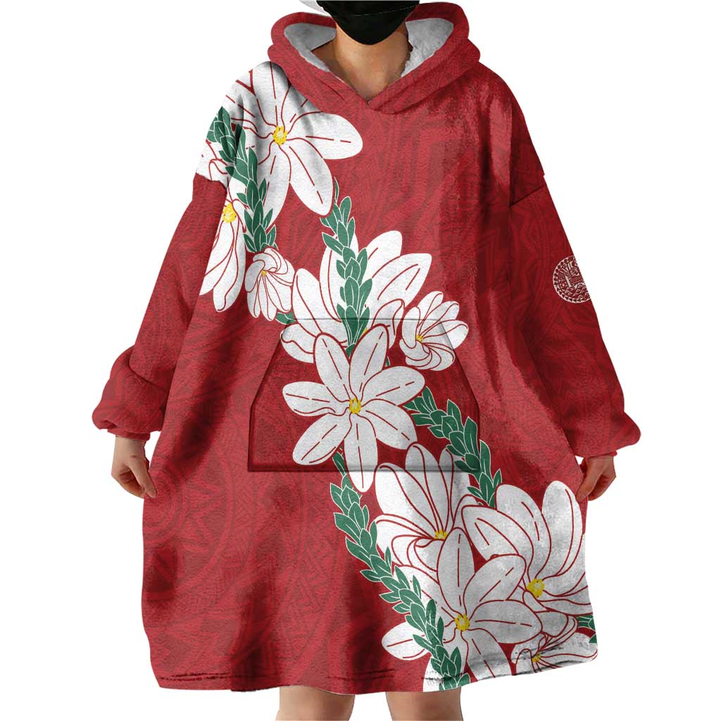 Ia Orana Tahiti Tiare Wearable Blanket Hoodie Crimson Lei - Polynesian Pride