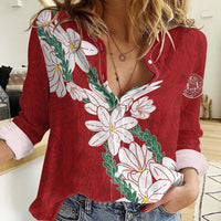 Ia Orana Tahiti Tiare Women Casual Shirt Crimson Lei - Polynesian Pride