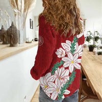 Ia Orana Tahiti Tiare Women Casual Shirt Crimson Lei - Polynesian Pride
