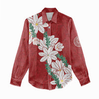 Ia Orana Tahiti Tiare Women Casual Shirt Crimson Lei - Polynesian Pride