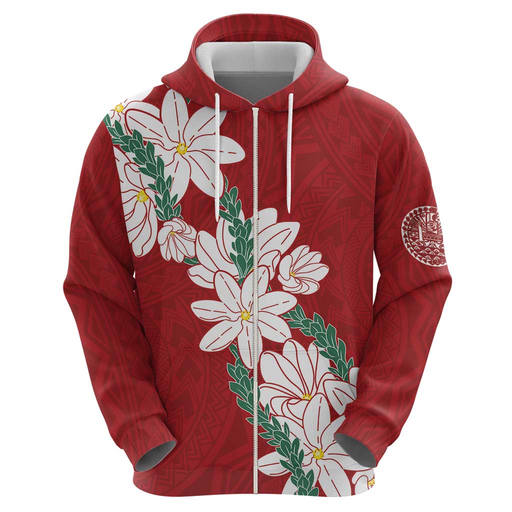 Ia Orana Tahiti Tiare Zip Hoodie Crimson Lei - Polynesian Pride
