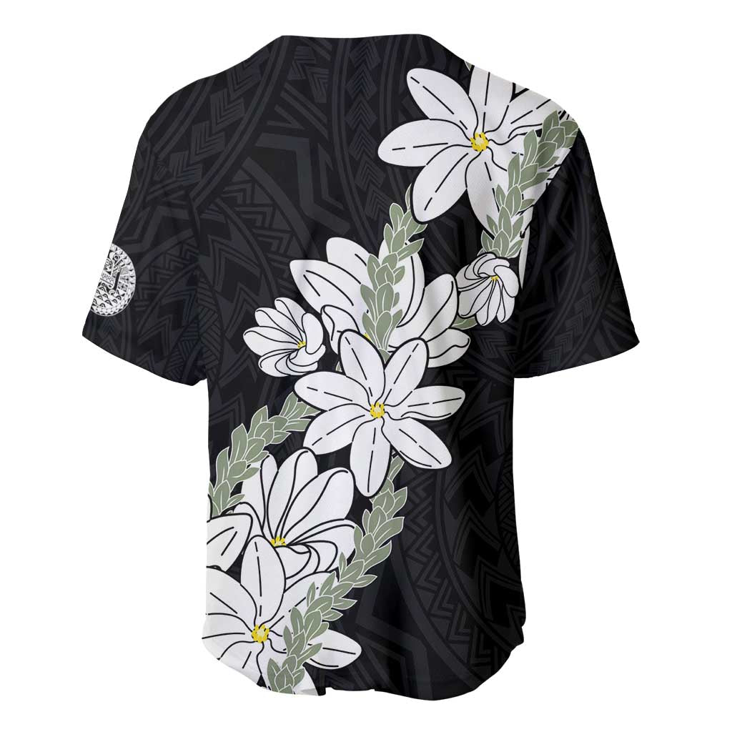 Ia Orana Tahiti Tiare Baseball Jersey Black Lei - Polynesian Pride