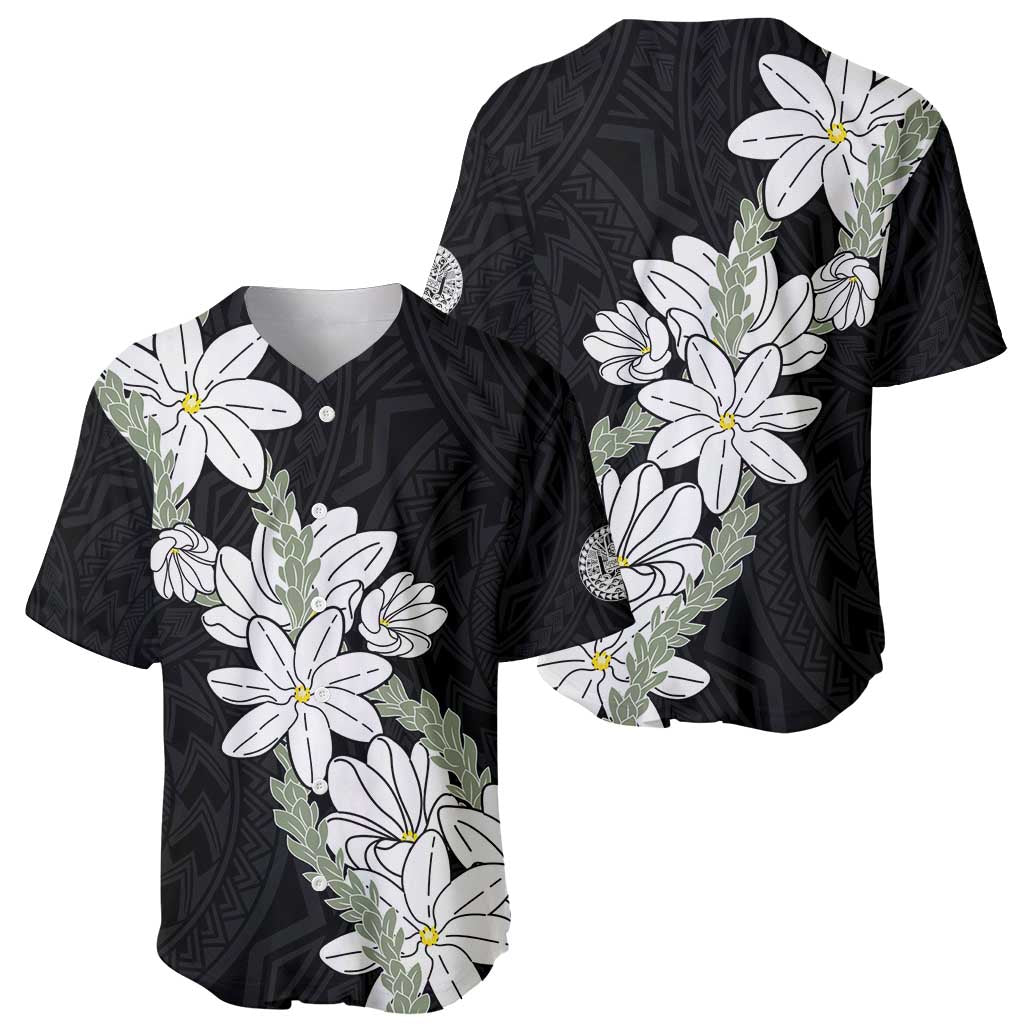 Ia Orana Tahiti Tiare Baseball Jersey Black Lei - Polynesian Pride