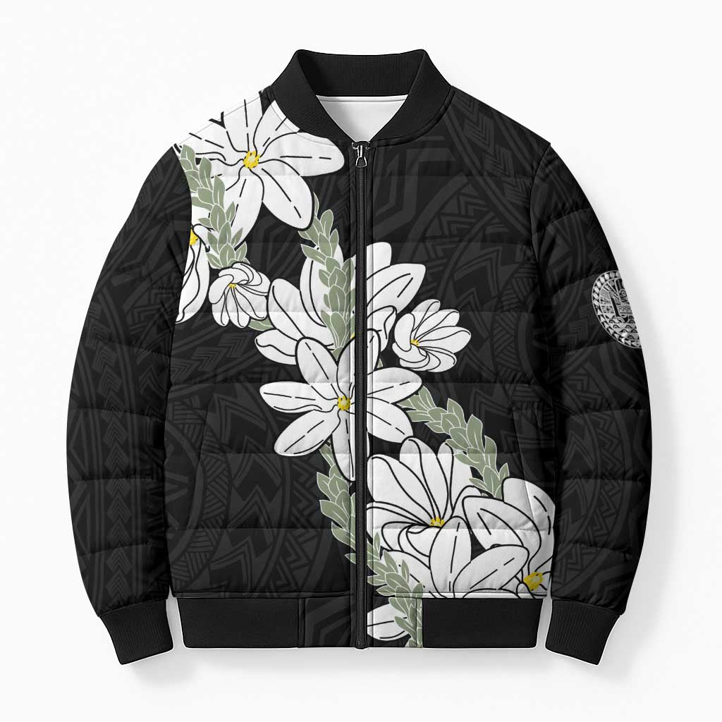 Ia Orana Tahiti Tiare Bomber Puffer Jacket Black Lei - Polynesian Pride