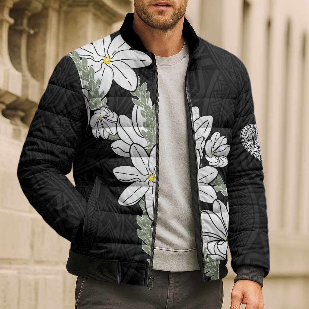 Ia Orana Tahiti Tiare Bomber Puffer Jacket Black Lei - Polynesian Pride