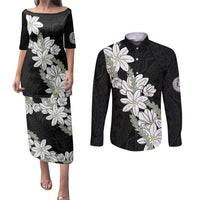 Ia Orana Tahiti Tiare Couples Matching Puletasi and Long Sleeve Button Shirt Black Lei - Polynesian Pride