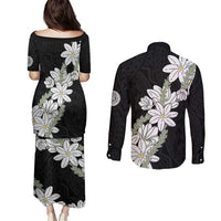 Ia Orana Tahiti Tiare Couples Matching Puletasi and Long Sleeve Button Shirt Black Lei - Polynesian Pride