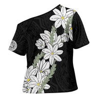 Ia Orana Tahiti Tiare Cross Shoulder Shirt Black Lei - Polynesian Pride