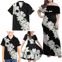 Ia Orana Tahiti Tiare Family Matching Off Shoulder Maxi Dress and Hawaiian Shirt Black Lei - Polynesian Pride