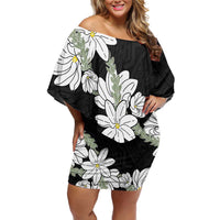 Ia Orana Tahiti Tiare Family Matching Off Shoulder Short Dress and Hawaiian Shirt Black Lei - Polynesian Pride