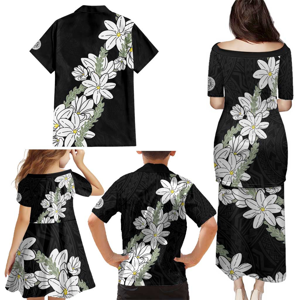 Ia Orana Tahiti Tiare Family Matching Puletasi and Hawaiian Shirt Black Lei - Polynesian Pride
