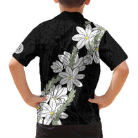 Ia Orana Tahiti Tiare Family Matching Short Sleeve Bodycon Dress and Hawaiian Shirt Black Lei - Polynesian Pride