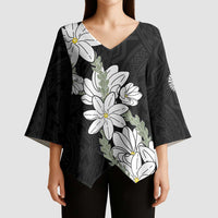 Ia Orana Tahiti Tiare Kimono Sleeve Blouse Black Lei - Polynesian Pride